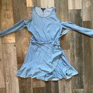 Express denim cold shoulder wrap around dress